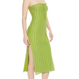 NWT Forever 21 Crochet Knit Midi Dress Size XS Lime Strapless Self Tie.